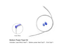 Bottom power feed kit includes a 2ft long lead wire, a bottom power feed cap in blue color, and an end cap in blue color.