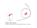 Bottom power feed kit includes a 2ft long lead wire, a bottom power feed cap in red color, and an end cap in red color.