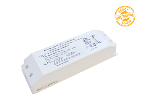Top view of LED Dimmable Driver P-60W-24V; a label of free shipping for orders over $500 is shown as well.