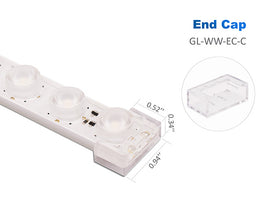LED Wall Washer Strip Light Accessories end cap installed on the wall washer strip light. The end cap is 0.94" long, 0.52" wide, and 0.34" high.