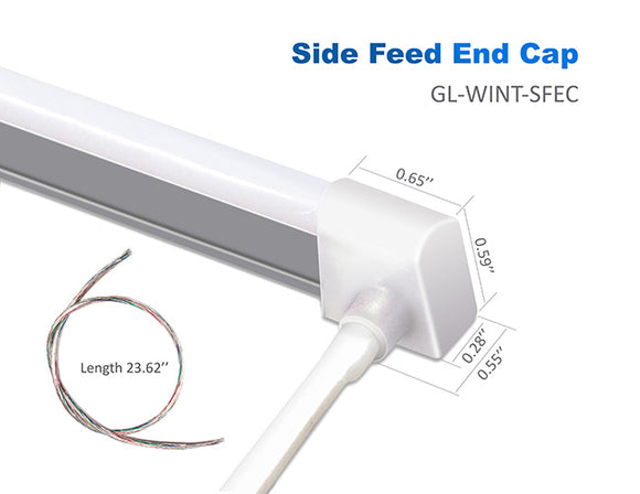 Dimensions of side feed end cap.